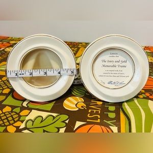 Lenox Ivory Porcelain Picture Frame. Round w/ Gold Trim. Holds 3”X3” photo.